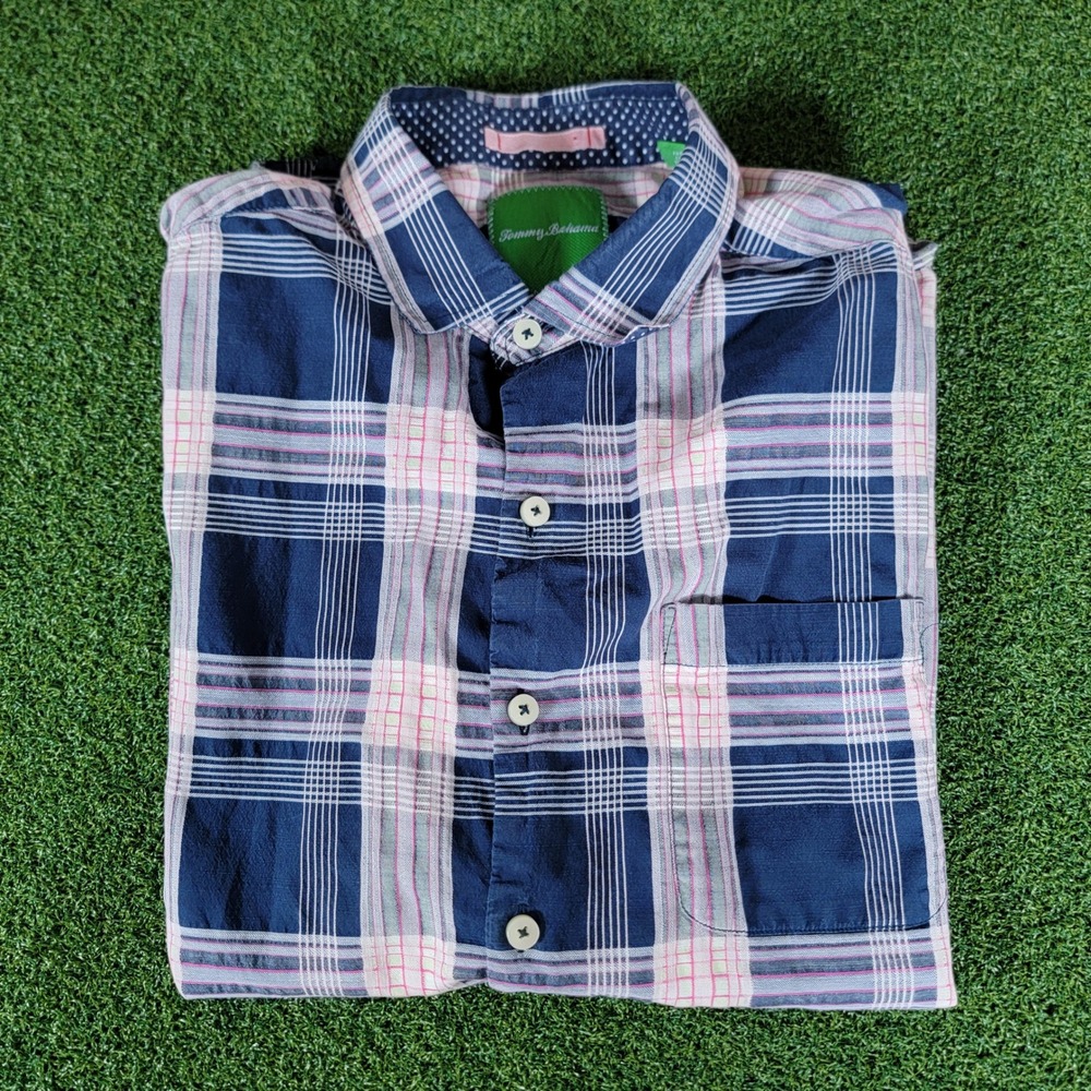 Tommy Bahama Plaid Button Up‎ Short Sleeve Casual Shirt M